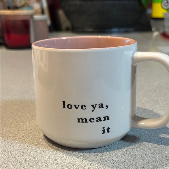 Threshold Other - Threshold 20 oz White and Pink Mug with Quote “love ya, mean it”